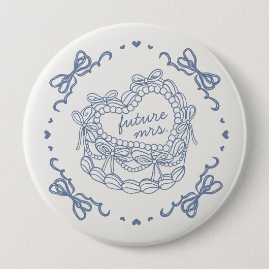 Badge Rond 10 Cm Blue Bow Retro Coquette Fête des mariées de gâteau (Devant)