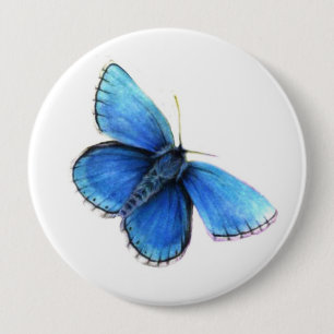 Badge Rond 10 Cm Blue butterfly watercolor art button