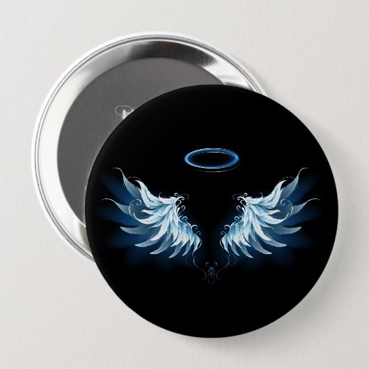 Badge Rond 10 Cm Blue Glowing Angel Wings on black background (Devant & derrière)
