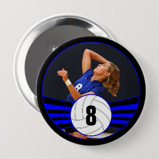 Badge Rond 10 Cm Blue Volleball Player Personnalisé Photo & Numéro