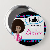 Badge Rond 10 Cm Bonjour étiquette nommée - Dr. Afro (Devant & derrière)
