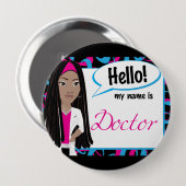 Badge Rond 10 Cm Bonjour étiquette nommée - Dr. Dreadlocks (Devant & derrière)