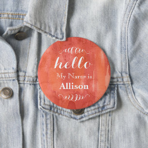 Badge Rond 10 Cm Bonjour Mon nom est Personnalisé Coral Aquarelle