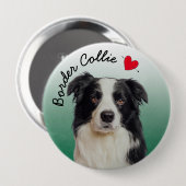 Badge Rond 10 Cm Bordure Collie avec arrière - plan dégradé vert (Devant & derrière)
