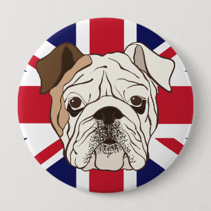 Badge Rond 10 Cm Bouledogue anglais et bouton rond d'Union Jack