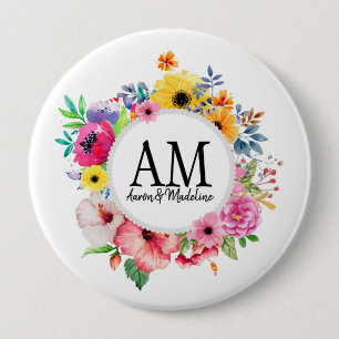 Badge Rond 10 Cm Bouquet coloré de monogramme floral personnalisabl
