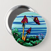 Badge Rond 10 Cm Bouton, 2 champignons rouges (Devant & derrière)