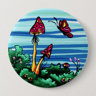 Badge Rond 10 Cm Bouton, 2 champignons rouges