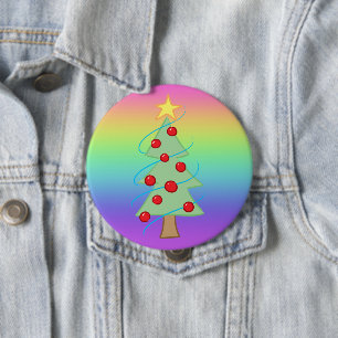 Badge Rond 10 Cm Bouton Arbre de Noël Arc-en-ciel
