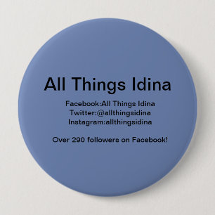 Badge Rond 10 Cm Bouton bleu avec toute l'information d'Idina de