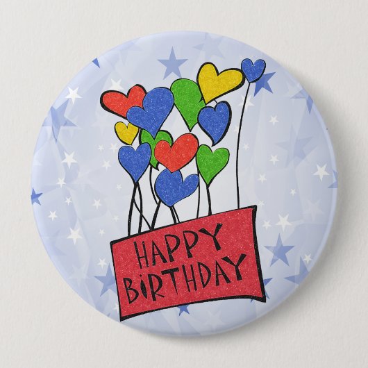 Badge Rond 10 Cm Bouton Bleu Joyeux Ballons d'anniversaire (Devant)