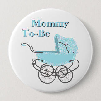 Badge Rond 10 Cm Bouton Blue Vintage Pram Maman To Be Baby shower