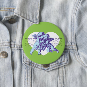 Badge Rond 10 Cm Bouton Coeur Angel bleu/violet/vert