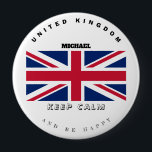 Badge Rond 10 Cm Bouton Conserver le calme et l'drapeau anglais<br><div class="desc">Le beau drapeau d'Angleterre et une citation.</div>