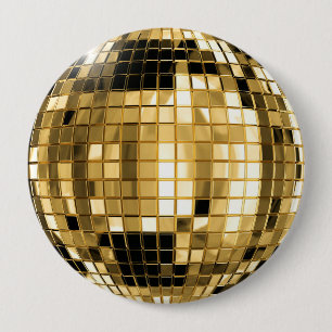 Badge Rond 10 Cm Bouton de boule de disco d'or de partie