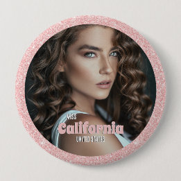 Badge Rond 10 Cm Bouton de Cortège | Photo avec Fond Pailleté