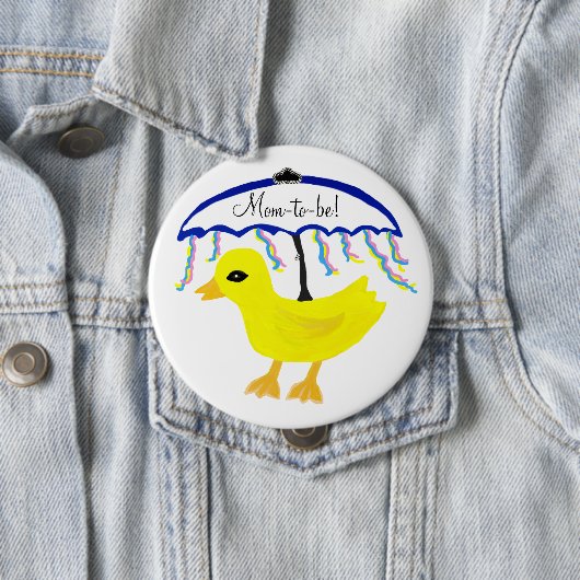 Badge Rond 10 Cm Bouton de douche à parapluie jaune canard (En situation)