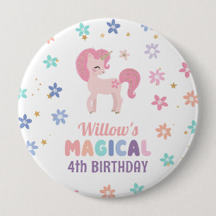 Badge Rond 10 Cm Bouton de fête d'anniversaire de fille Licorne Arc