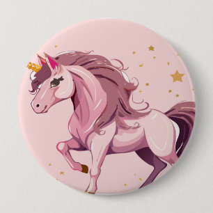 Badge Rond 10 Cm bouton de licorne rose