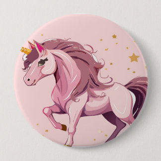 Badge Rond 10 Cm bouton de licorne rose