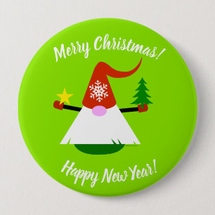Badge Rond 10 Cm Bouton de Noël gnome Joyeux Noël Bonne Année
