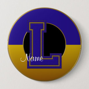Badge Rond 10 Cm Bouton décoré d'un monogramme d'école, lettre L