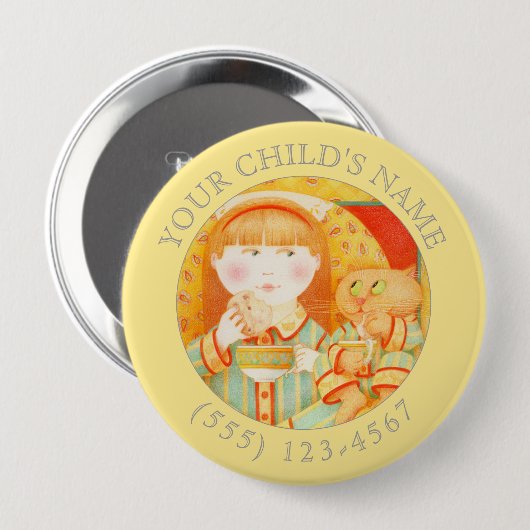 BADGE ROND 10 CM BOUTON D'IDENTIFICATION DE L'ENFANT POUR COLLATION (Devant & derrière)