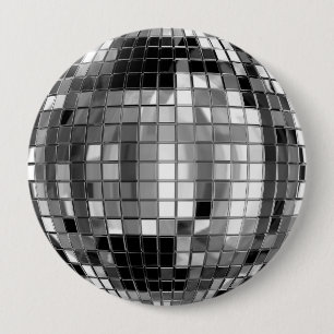 Badge Rond 10 Cm Bouton énorme de boule argentée de disco de part