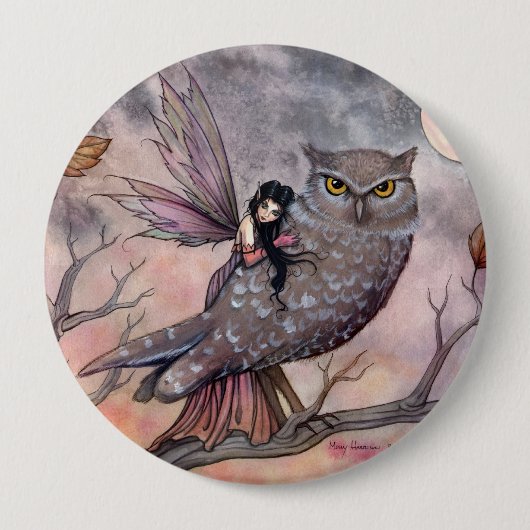 Badge Rond 10 Cm Bouton Fairy and Owl d'automne (Devant)