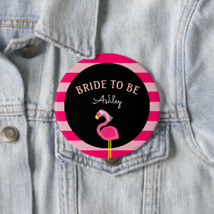 Badge Rond 10 Cm Bouton Fête des mariées Flamant rose rose