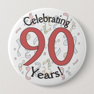 Badge Rond 10 Cm Bouton géant de 90 ans de confetti anniversaire