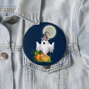 Badge Rond 10 Cm Bouton Halloween Fantôme & Citrouille