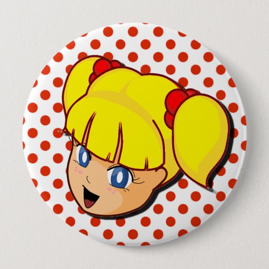 Badge Rond 10 Cm Bouton jaune de fille de Manga (Devant)