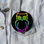 Badge Rond 10 Cm Bouton lumière néon psychédélique hibou (En situation)