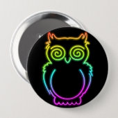Badge Rond 10 Cm Bouton lumière néon psychédélique hibou (Devant & derrière)