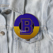 Badge Rond 10 Cm Bouton monogramme de l'école, lettre bleu-or B (En situation)
