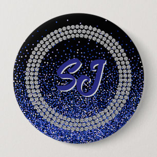 Badge Rond 10 Cm Bouton Monogramme Royale Glitz Rhinestone