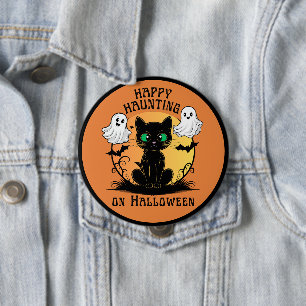 Badge Rond 10 Cm Bouton noir de chat de Halloween "Joyeuse Chasse"