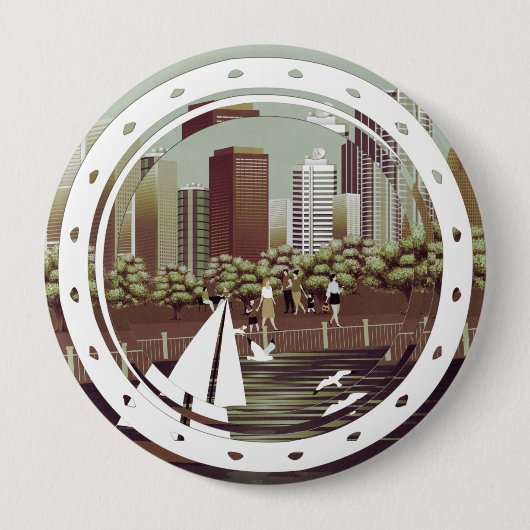 Badge Rond 10 Cm Bouton paysage urbain (Devant)
