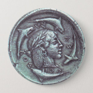 Badge Rond 10 Cm Bouton portrait des dauphins de pièces de monnaie 