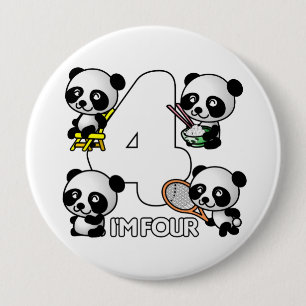 Badge Rond 10 Cm Bouton QUATRE PANDAS