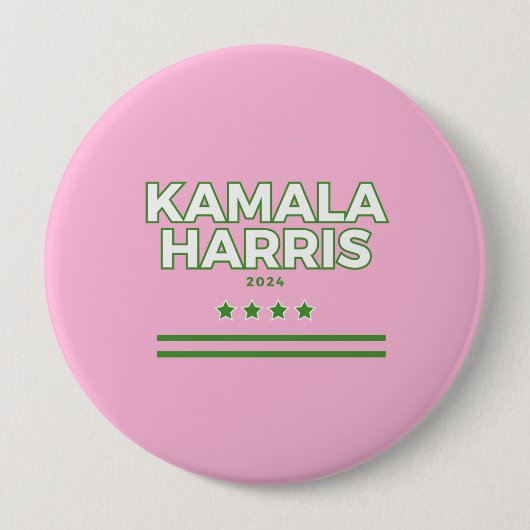 Badge Rond 10 Cm Bouton rose et vert Kamala Harris (Devant)