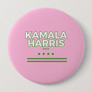 Badge Rond 10 Cm Bouton rose et vert Kamala Harris