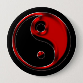 Badge Rond 10 Cm Bouton rouge et noir de Yin Yang