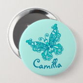 Badge Rond 10 Cm Bouton stylisé de nom d'art de papillon d'aqua (Devant & derrière)