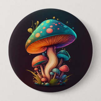 Badge Rond 10 Cm Bouton Trippy Blue Amanita Muscaria 4"