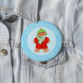 Badge Rond 10 Cm Bouton WOOLIE GINGERBRAD ID enfant - Bleu (En situation)