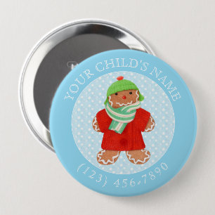 Badge Rond 10 Cm Bouton WOOLIE GINGERBRAD ID enfant - Bleu
