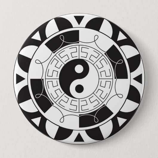 Badge Rond 10 Cm Bouton Yin Yang Mandala (Devant)