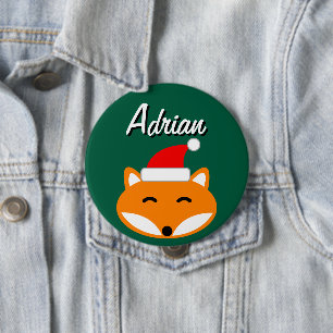 Badge Rond 10 Cm Boutons de fête de Noël joyeux avec un renard Sant